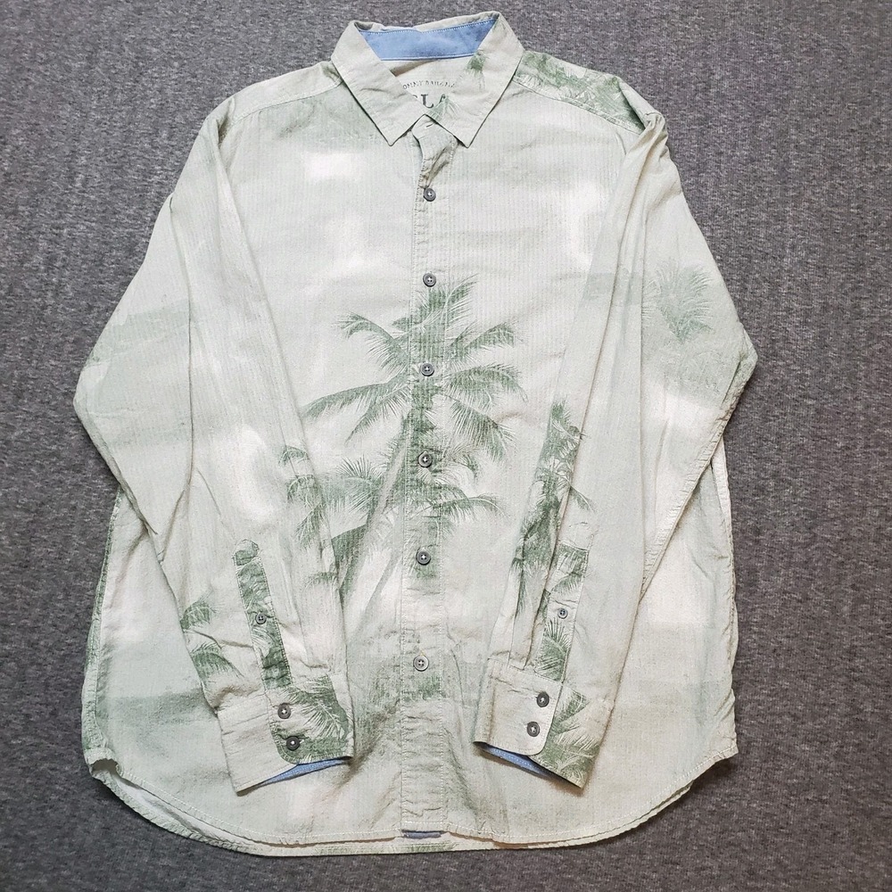 Tommy Bahama Relax Button Up Shirt Mens Large Green Floral Cotton Tencel Lyocell